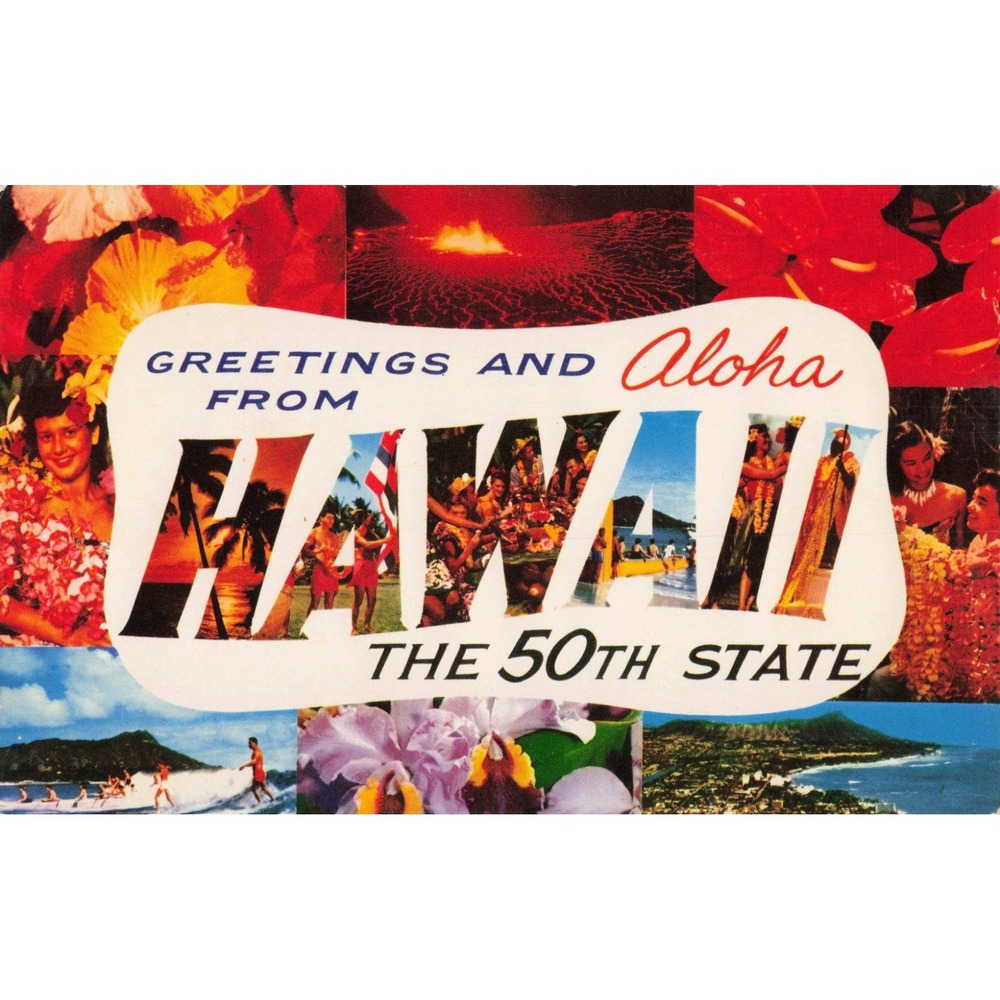 Vintage Greetings and Aloha from Hawaii The 50th State Multi-View Postcard C9277